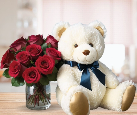 Flowers and Teddy bear