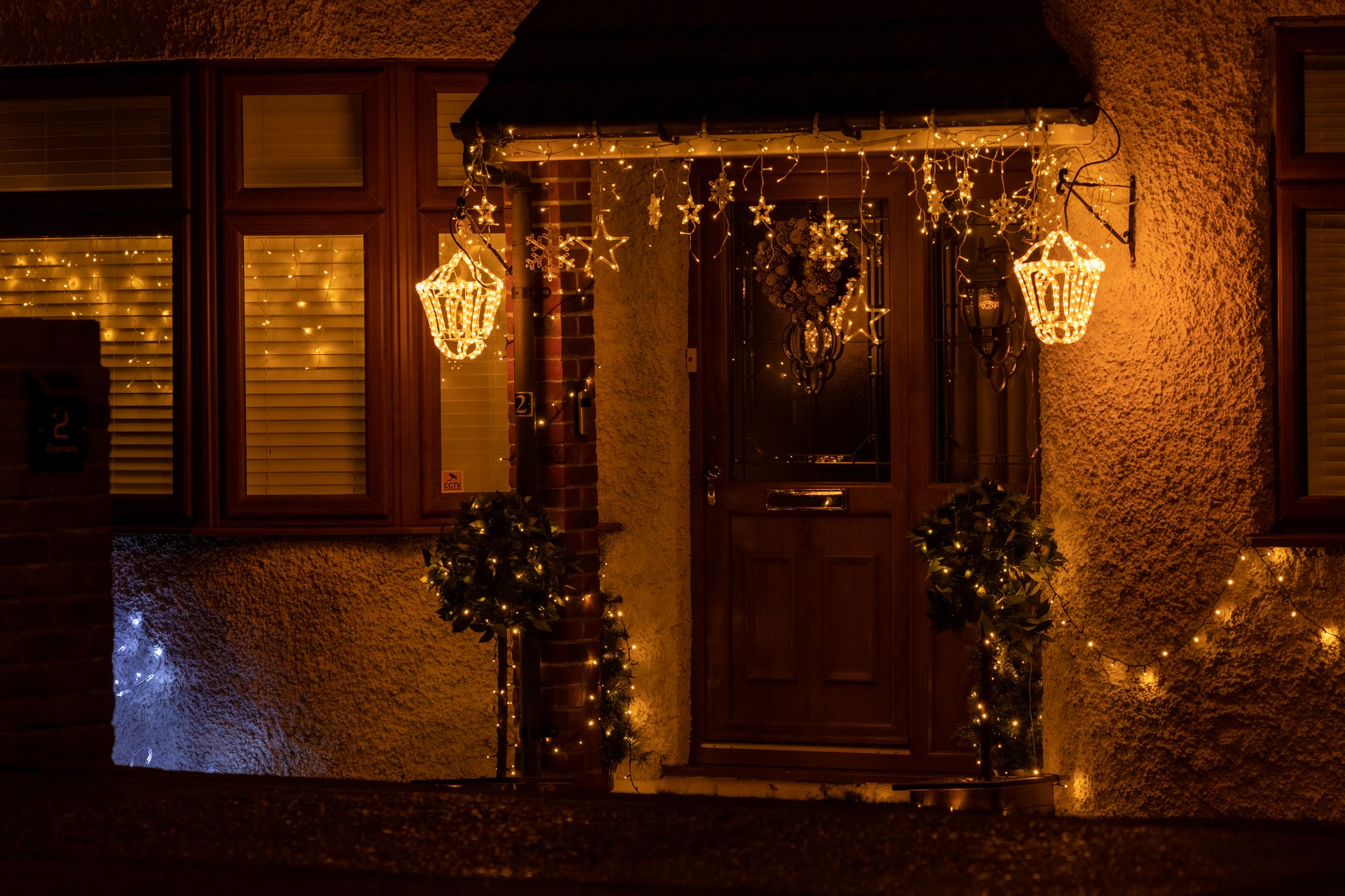 Decorated house door for Christmas