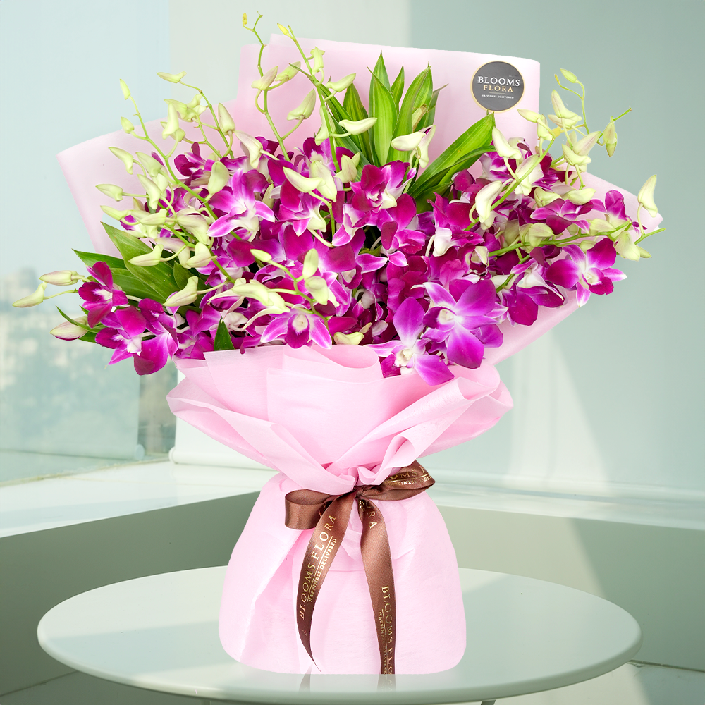 purple orchids in a bouquet